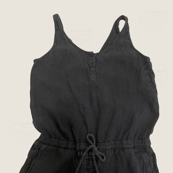 Anthropologie Cloth & Stone Black 100% Linen Jumpsuit M | Wide Leg, Button Front - Picture 2 of 6
